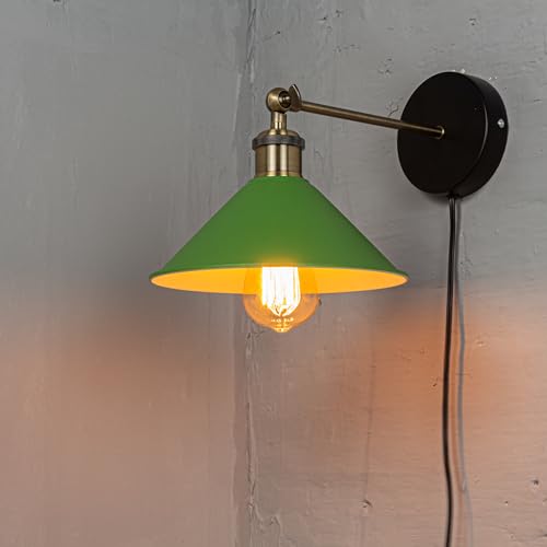 Image of ANYE Wall Sconce UL Plug-in Cord Bronze E26 Base Retro Minimalist Style Macaron Green Iron Shade Wall Light Fixture for Cabinet Kitchen Hotel Bulb Sold Separately