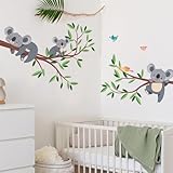 DRWSSR 2 Sheets Removable Cute Koala Tree Branch Wall Decals Nursery Animal Wall Sticker for Kids Girls Boys Bedroom Living Room Nursery Classroom Playroom Wall Background Decoration