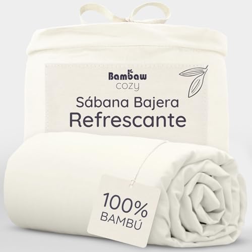 Bambaw Sabana Bajera de Bambu 160x200 cm, Bolsillo de 35 cm, Sabanas Que Dan Frio, Sábanas Antiácaros e Hipoalergénicas para Cama 160, Ropa de Cama Refrescante y Antisudor (Beige)