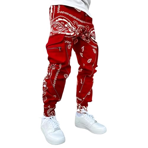 ZOCANIA Men's Casual Paisley Cargo Pants Jogger Sweatpants Zip Pockets Workout Bandana Streetwear Trousers Fall Winter