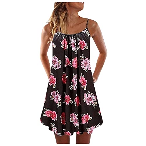 TANGTANGYI Robe Femme Boheme Soiree Courte FêTe Taille Maxi Robes DéContractéE Gilet DéContracté à La Mode, sans Manches, Imprimé BohèMe, DéBardeur Ample, Grande Robe(Rouge,6XL) Cover