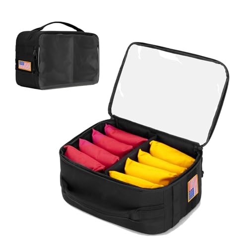 TrimTrunnk Cornhole Bags Carrying Case Holds Up to 8 Bags Cornhole Bean Bags Carry Bag Holder with Padded Divider Flag Patch Area and Portable Handle Holder for Cornhole Game Enthusiast (Bag Only)