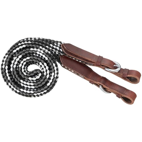 Tough 1 5 Foot Flat Braided Pony Reins Black/Grey/White