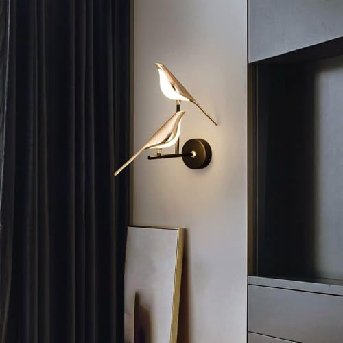 Image of Groeien 12W | 3 Color Modern LED Double Golden Bird Wall Sconce Gold Wall Light for Bedroom Living Room Corridor Lighting Fixtures Wall Mount(Warm+Natural+Coolwhite)(Double Golden Bird, 1, Count)