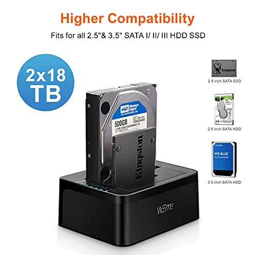 Weme Usb C 3.0 To Sata External Hard Drive Dock Docking Station, Ssd Hdd Disk Duplicator Cloner For Dual Bay 2.5 3.5 Inch Sata I Ii Iii, Support Uasp And Auto Sleep And 2X 12Tb, Black #TOP2