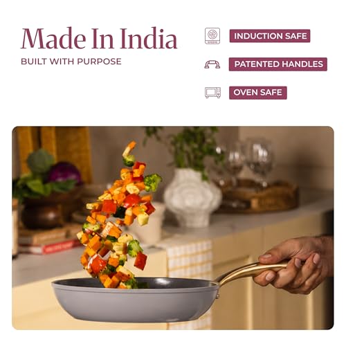 Image of Asai Ceramic Non Stick Fry Pan 24cm with Silicone Spatula | Grey | 100% Toxin Free | No PFAS, PFOA, PTFE | Superior Swiss Ceramic | Induction Safe | Non Stick Frying Pan, Egg Pan | Lab Tested