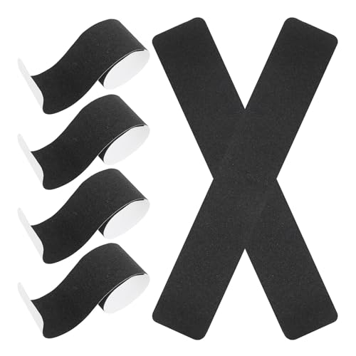 POPETPOP 6pcs Black Non Slip Stair Treads Adhesive Grip Tape for Indoor Outdoor Steps Sturdy Anti-skid Safety Strips for Stairs, Ramps, Pets, Elders, 10cm X 61cm