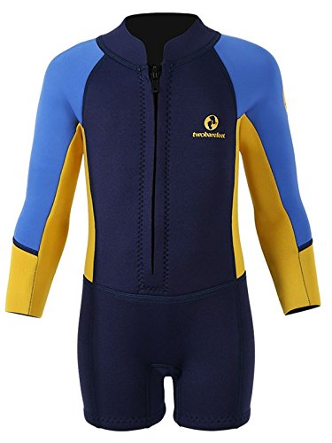 Two Bare Feet Squadron Baby Spring 3/2mm Wetsuit - Neoprene Swimsuit Ages 0-48 Months (Blue/Yellow/Blue, XL)