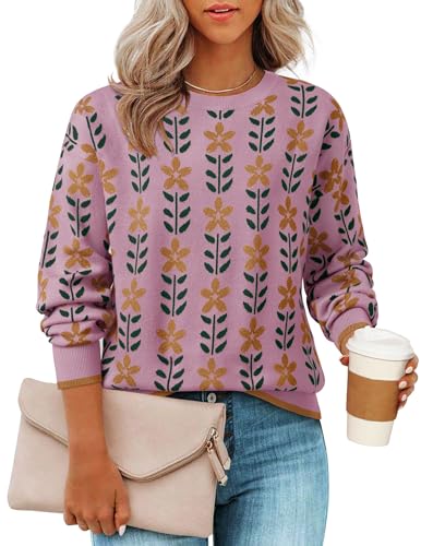 ZESICA Women's Long Sleeve Crewneck Sweater 2026 Fall Printed Cute