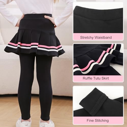 TXJ Sports Girls Leggings with Skirt, Footless Skirt Pants Cotton Ruffle Tutu Pants for Kids 2-9 Years3