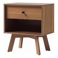 Walker Edison Mid Century Modern 1-Drawer Nightstand Bedroom Storage Drawer and Shelf Bedside End Table, 21 Inch, Mocha