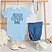 Brisco Brands Jesus Loves Me Retro Christian Baby Romper Boys or Girls Light Blue 6 Months