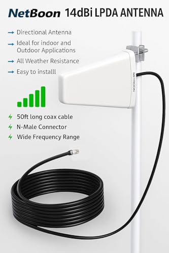 Image of 14 dBi LPDA Outdoor Directional Antenna with 25 Meter HLF200 Low Loss Coaxial Cable - Wide Frequency Range, Weatherproof Build, High Gain