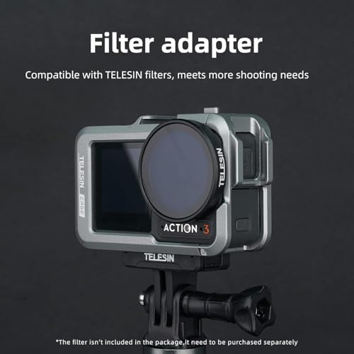 Image of TELESIN Aluminum Cage Metal Case for DJI Action 3 /4 Camera, Protective Frame & Housing Fits with ND CPL Lens Filter, Skeleton Sleeve with 1 /4 Cold Shoe for Microphone & Video Light