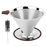 Kaffeefilter,Kaffeefilter aus Edelstahl, Wiederverwendbar Kaffee Filter Papierloser, Coffee Filter für Pour Over Kaffeebereiter, Handfilter Kaffee 3-4 Tassen mit Reinigungsbürsten, Kaffee Filter Aufs