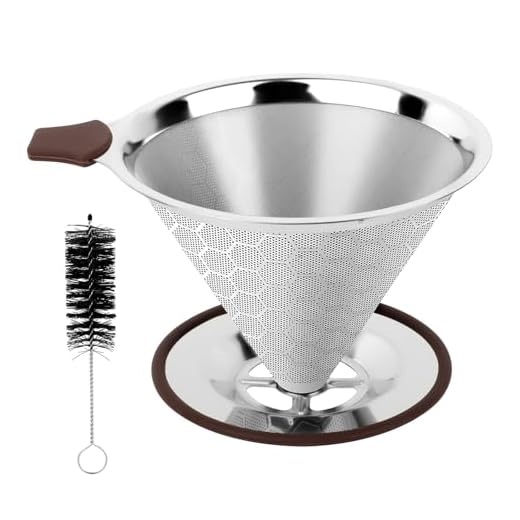 Edelstahl Kaffeefilter, Wiederverwendbarer Pour Over Filter für Kaffeebereiter - Handfilter für 3-4 Tassen mit Reinigungsbürsten, Papierlos