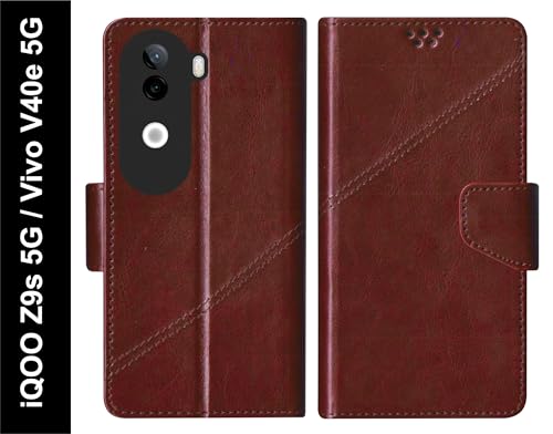 Image of SBMS Flip Cover for iQOO Z9s 5G / Vivo V40e 5G Back Cover Case with Magnatic Closure | Inbuilt Stand | Card & Money Pocket (Coffe Brown)