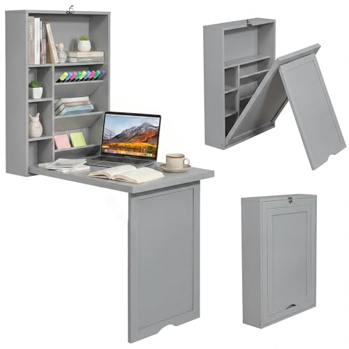 Tangkula Folding Wall Mounted Desk, Convertible Fold...