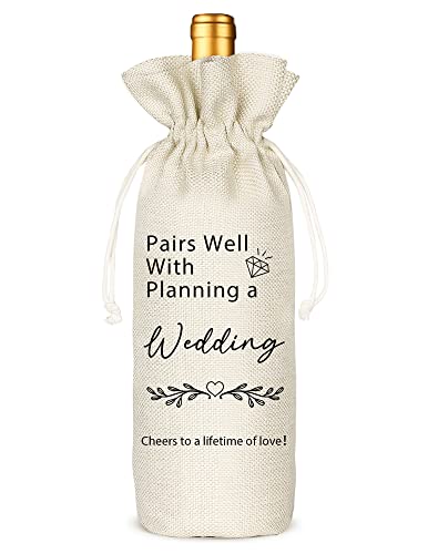 Wedding Gift Wine Bag, Mr and Mrs Wedding Gift, Engagement Gift for Bride Groom, Wine Bag Gift for Couples, Bridal Shower Gifts, Linen Drawstring Wine Bag(5SW104)