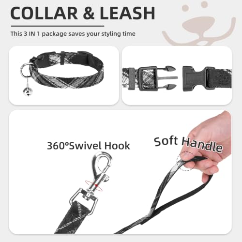 Image of Pupteck Adjustable No-Pull Dog Harness, Collar and Leash Set for Small Medium Dogs, Puppies and Cats, Soft Mesh Padded Reflective Chest Strap for Walking and Training (Black, S (Chest 14.5 inch-16 inch))