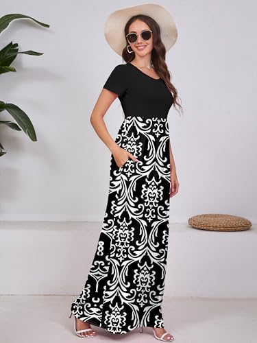 Image of DEARCASE Maxi Dress for Women Short Sleeve Casual Summer Loose Plain Comfy Long Dresses with Pockets
