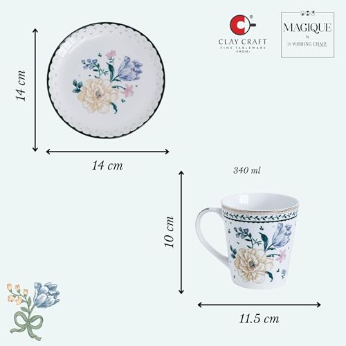 Image of Clay Craft x Magique by The Wishing Chair : Emerald Ribbon - Twilight Bloom Giftbox | Set of 4 Snack Plates and 4 Mugs | Dishwasher Safe | Festive Gifting | GiftBox Packaging