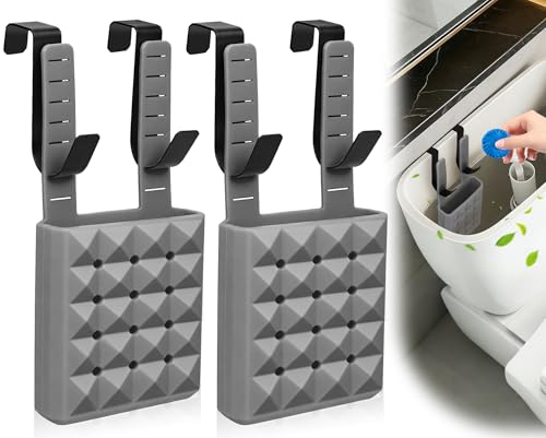 Oyrlize 2Pcs Adjustable Toilet Tank Tablet Holder-Hanging Silicone Basket Carrier with Rustproof Hooks for Bowl Cleaner & Bleach Tablet Hanger Pouch Organizer Accessory Fit Up to 7 Water Level