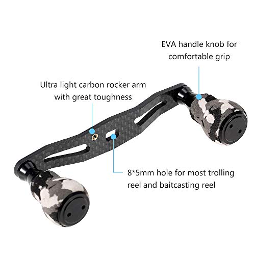 Lixada Carbon Fiber Fishing Reel Handle Baitcasting Trolling Reel Rocker Left Right Fishing Reel Crank Accessory (Black, With Converter) #TOP2