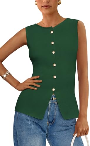 Image of PRETTYGARDEN Women's Sweater Vest Button Down Summer Tank Tops 2026 Sleeveless Knit Vests Fashion Business Casual Outfits