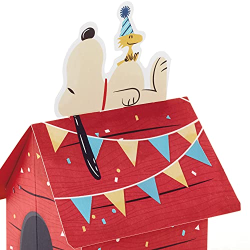 Image of Hallmark Paper Wonder Peanuts Pop Up Birthday Card (Snoopy Dog House) | 3D Pop-up Snoopy Dog House, Coordinating Envelope, Premium Paper, 6.25 X 9 in
