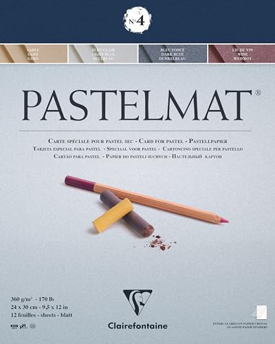 Clairefontaine 24 x 30 cm Pastelmat Pad, Azul Oscuro/Azul claro/vino/sand