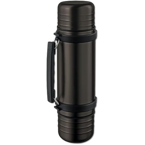 Isosteel Va-9562dqat 1.0 Liter 34 Fluid Ounce DUO Double-walled Vacuum Flask, Quickstop System - Single Hand Pouring, 2 Insulating Plastic Drinking Cups, Color Titanium Gray Cover