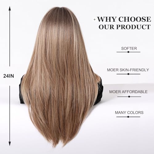 Esmee Long Straight Ash Blonde Wigs for Women Natuaral Synthetic Hair Heat Resistant Ombre Wig for Daily Party Cosplay Use - Image 4