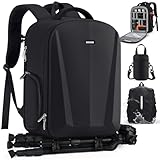 SDYSM Camera Backpack, Hardshell DSLR/SLR Camera Bag with Lens Pouch & 15.6' Laptop Compartment Waterproof Camera Case with Rain Cover Photography Backpack Compatible for Canon/Nikon/Sony/Drone Black