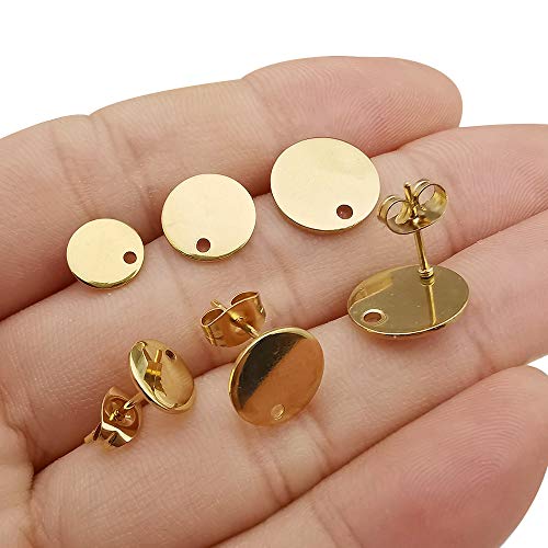30 Pcs/15 Pairs 8Mm/10Mm/12Mm Gold Stainless Steel Round Earring Studs Blank Earring Post With Loop For Diy Jewelry Earring Making With Backs (M543) #TOP2