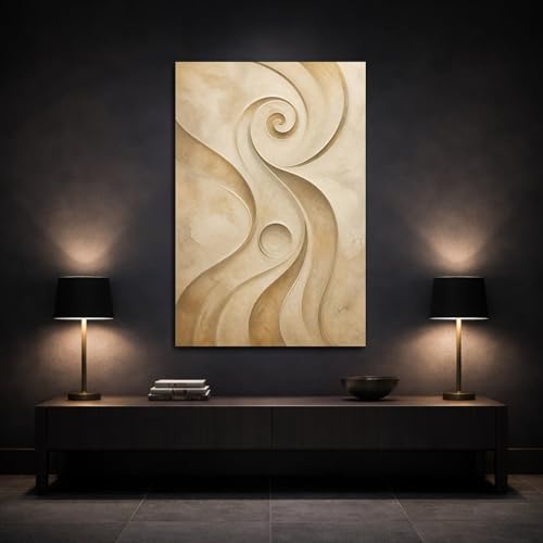 Tableau abstrait beige salon grand format vertical 50x75cm