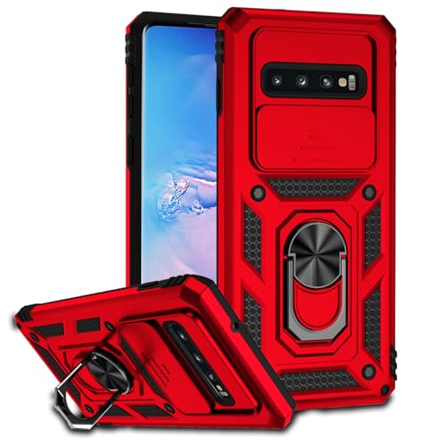 Tothedu Funda para Galaxy S10 Plus/para Samsung S10+ SM-G975U con Cubierta deslizable para cámara, Funda de teléfono magnética Resistente con rotación de 360°para Samsung Galaxy S10 Plus Rojo