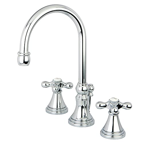 Kingston Brass KS2981AX Governor Widespread Lavatory Faucet with Brass Pop-Up and Metal Cross Handle, Polished Chrome