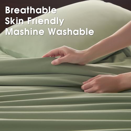 Image of Twin Size 4 Piece Sheet Set - Comfy Breathable & Cooling Bed Sheets Set, Soft and Wrinkle Free, Deep Pockets, Easy & Secure Fit, Hotel Luxury Bedding - Oeko-Tex - Sage Green