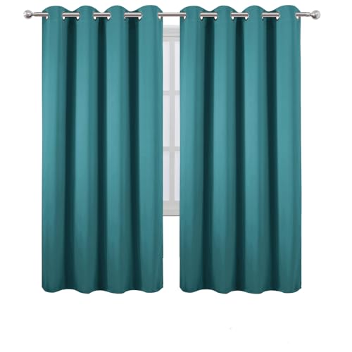 Image of LEMOMO Blackout Curtains 66 x 72 Inch Long Sea Teal Curtains Set of 2 Panels Room Darkening Curtains for Bedroom and Living Room