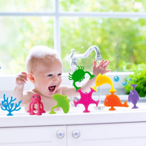 Umbworld UMBWORLD034 Suction Bath Toys For Kids, 9 Pcs Silicone Ocean Animal Suction Cup Toys, Mold Free No Hole Bathtub Toy thumb #3