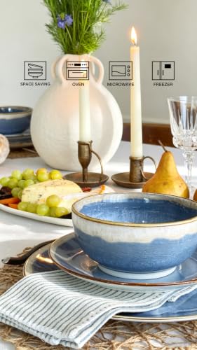 Image of Sweejar 12 Pieces Ceramic Dinnerware Sets for 4, Periwinkle Purple | Gradient Glaze Plates and Bowls Set, Microwave & Dishwasher Safe, Stackable Dish Set, Scratch Resistant Dishware Sets