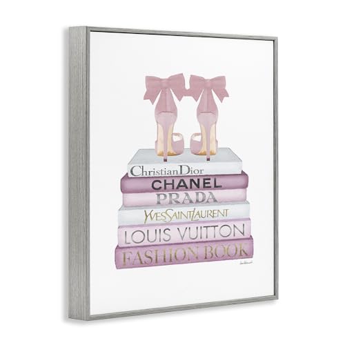 Image of Pastel Pink Heels Books Glam Still Life, 24 x 30 Inch Framed Giclee Print | Stupell Industries . By Amanda Greenwood . Ready to hang . Made in USA