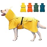 KOOGAL Reflektierender Hunde-Regenmantel, wasserdicht, verstellbar, Hundeponcho mit Kapuze, Regenmantel für mittelgroße und große Hunde, leichte Haustier-Regenjacke (Gelb, XL)