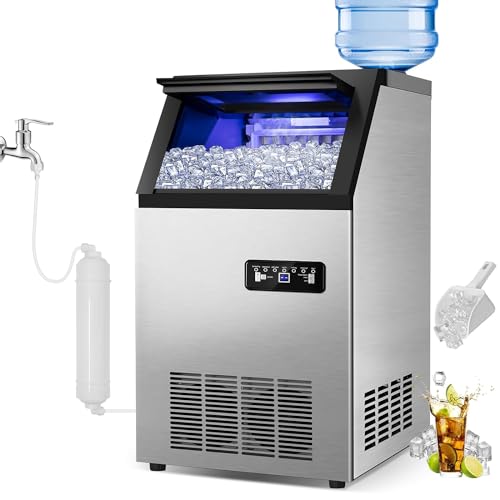 Commercial Ice Maker Machine 200LBS/24H with 45LBS Ice Capacity Bin, 72Pcs Clear Ice Cubes Ready in 11-20Mins, Stainless Steel Under Counter Freestanding Ice Machine for Home Party Bar, Restaurant