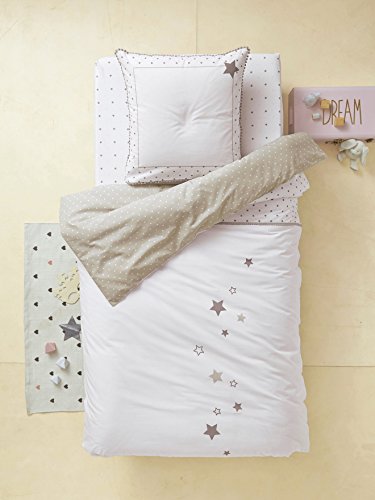 VERTBAUDET Juego de Cama Funda nórdica + Funda de Almohada Lluvia de Estrellas Blanco Estampado 142