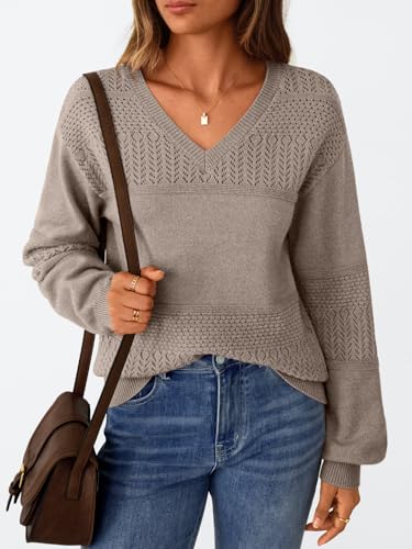 LILLUSORY Women's Hollowed-Out V Neck Sweater Business Casual Pullover Tops2