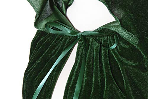 Bigxian Full Length Hooded Velvet Cloak Halloween Christmas Fancy Cape Costumes 59" (Dark Green) #TOP5
