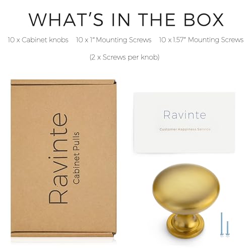 Image of Ravinte 10 Pack Gold Round Zinc Cabinet Brass Knobs for Kitchen Bathroom Closet Dresser Cabinets
