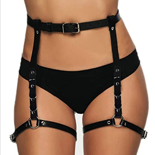 Mayelia Leder Taillenkette Schwarz Leder Körperkette Leder Bein Strumpfband Gürtel für Frauen und Mädchen Cover